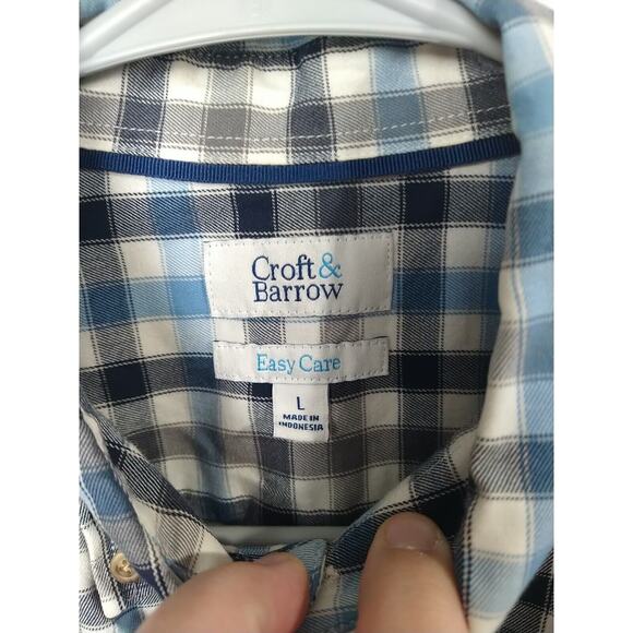Croft & Barrow Men's L Blue Gingham Easy Care Collared Button Long Sleeve Pocket - Picture 3 of 9